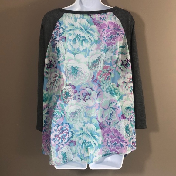 Wallflower Sheer Floral Jersey Top 2X - Picture 2 of 9